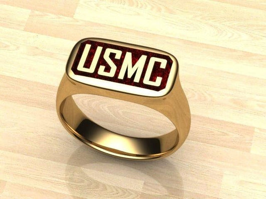 1/2 inch Wide Gold Marine Corps Ring