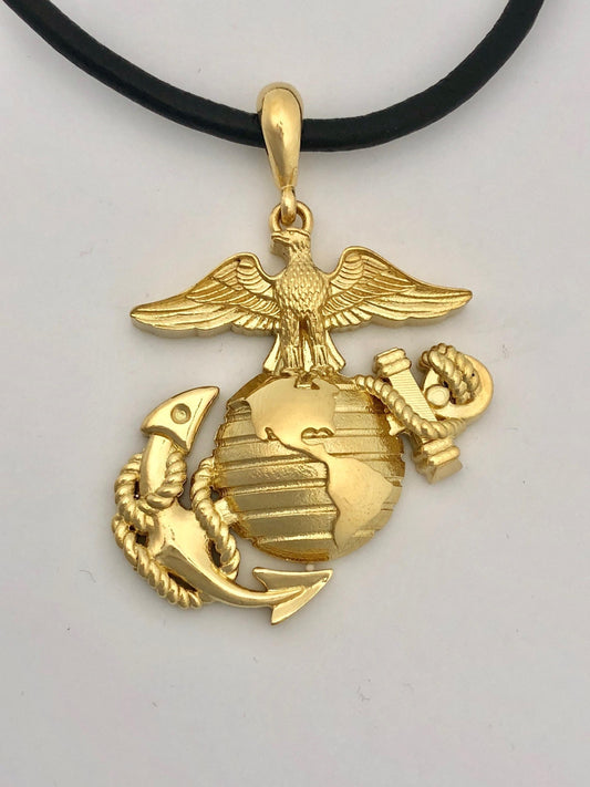 1.5" Tall Solid Gold Eagle Globe and Anchor Pendant