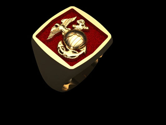 10K Gold Marine Corps Ring with red background