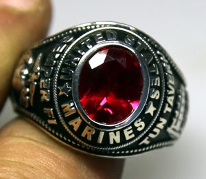 14K Gold Marine Corps Ring with Chatham Red Ruby