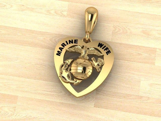 14K Gold Marine Wife Heart with Gold EGA Marine Corps Rings
