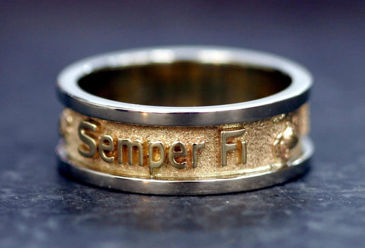 14K Gold Two Tone Marine Corps Wedding Band