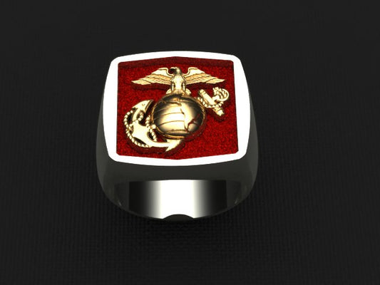 14K Two Tone Gold Marine Corps Ring with Yellow Gold EGA