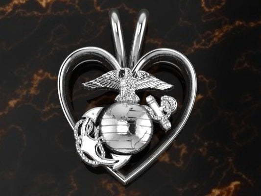 3/4" Sterling Silver Heart with Silver Eagle Globe and Anchor