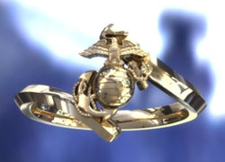 Beautiful Yellow Gold Marine Corps Ring for the Ladies