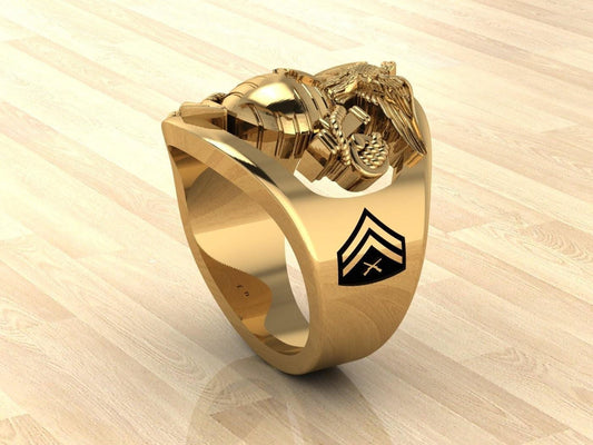Custom Gold Marine Corps Ring with CPL Rank and Years of Service - MR100 High Definition 14K Gold