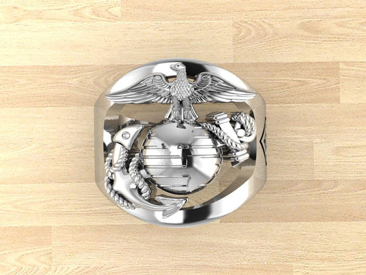 Custom Marine Corps Ring with Sgt Rank and Years of Service or USMC - MR100 High Definition Sterling Silver