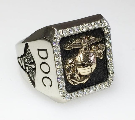 FMF Doc Ring 14K White Gold w white gemstones