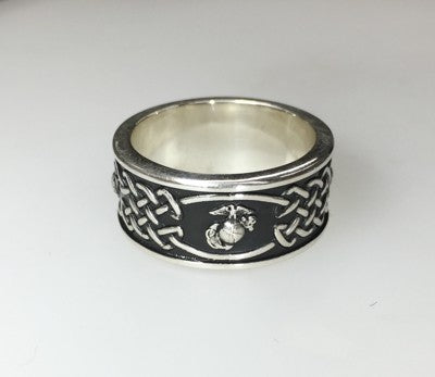 Gold MARINE CORPS Wedding Bands with Celtic Knot Weave