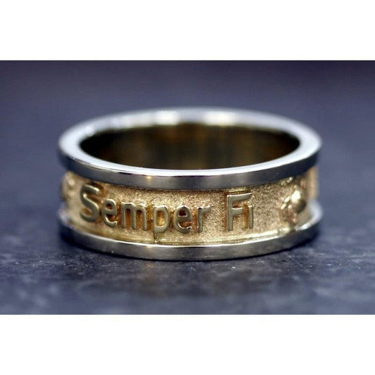Gold Two Tone Marine Corps Wedding Band