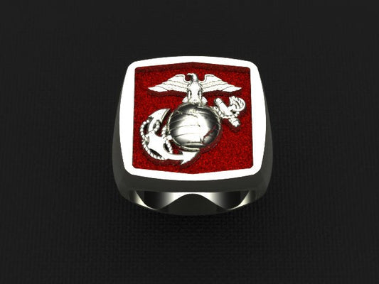 Large Marine Corps Ring with red background