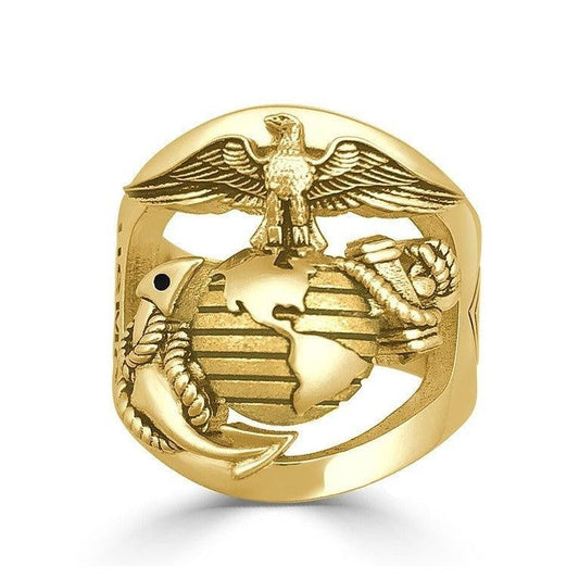 MR100 High Definition Solid 18K Gold Marine Corps Ring with USMC
