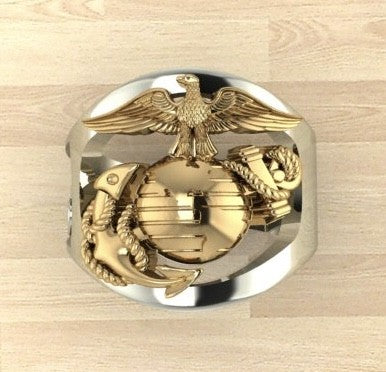 MR200 10K Two Tone Gold Marine Corps Ring with Rank and Years of Service or USMC
