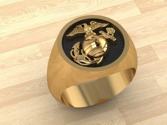 MR28 Beautiful 10K Gold Marine Corps Ring