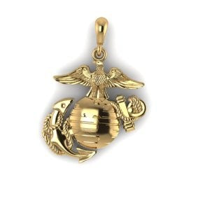 Marine Corps 18K Gold Eagle Globe and Anchor Pendant 1" tall