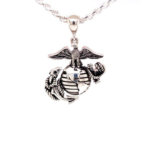 Marine Corps Necklace - Eagle Globe and Anchor Sterling Silver Pendant