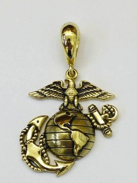 Solid Gold 1.25" Tall USMC Eagle Globe and Anchor Pendant