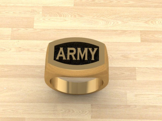 Solid Gold ARMY Ring with Black Background