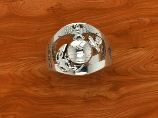 Solid Gold Marine Corps Ring with Rank