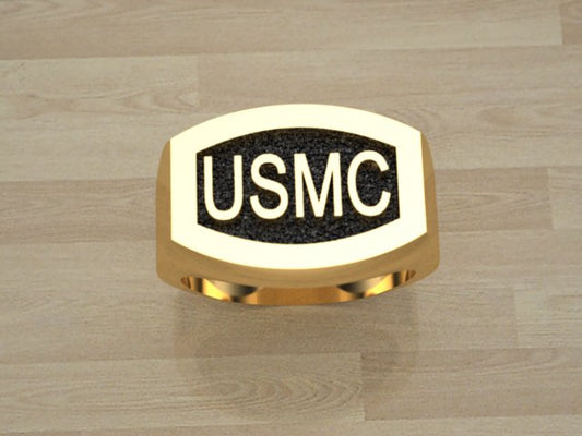 Solid Gold USMC Ring with Black Background