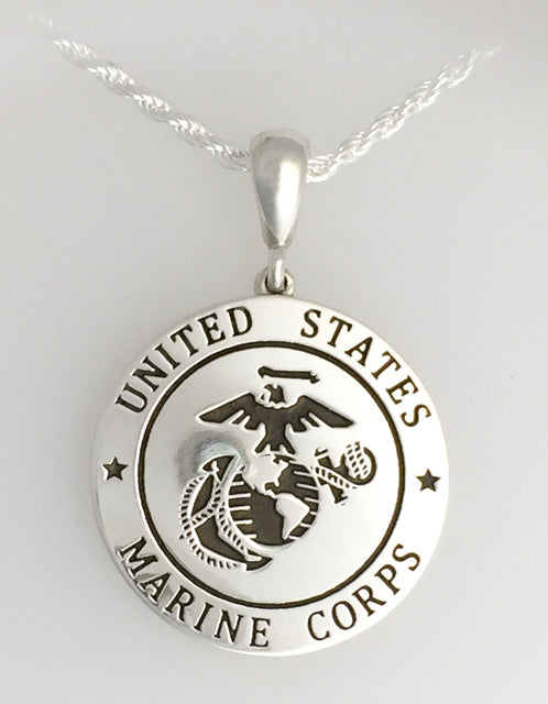 Solid Sterling USMC Eagle Globe and Anchor Necklace