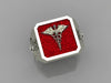 Sterling FMF "DOC" Corpsman Ring with EGA and Red Background