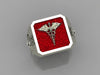 Sterling FMF "DOC" Corpsman Ring with EGA and Red Background