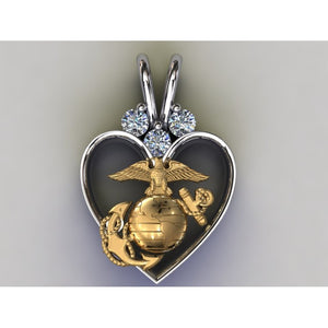 14K Gold Marine Corps Heart Pendant with 3 diamonds - Past, Present and Future Necklace