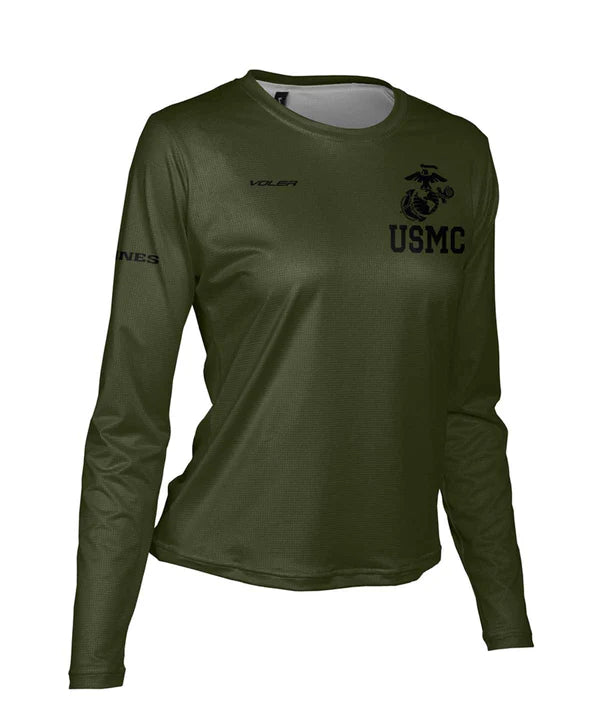 【MARNO】Irene long sleeve Tee Women's USMC ENDURANCE Long Sleeve AIR TEE Shirt - Olive and