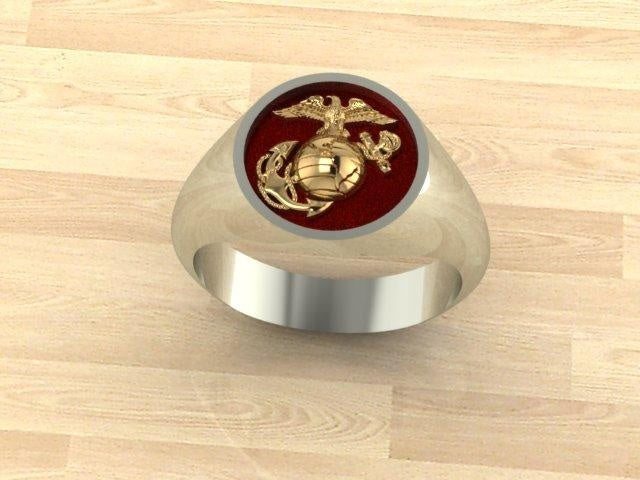 1/2inch Wide Two Tone Gold Marine Corps Ring with Gold EGA - Marine Corps Rings 1/2inch Wide Two Tone Gold Marine Corps Ring with Gold EGA - Marine Corps Rings