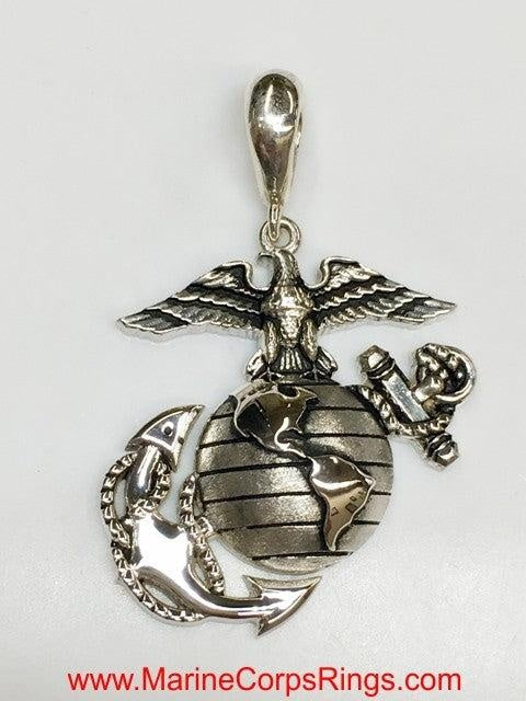 1.25" Tall USMC Eagle Globe and Anchor Pendant Solid Sterling