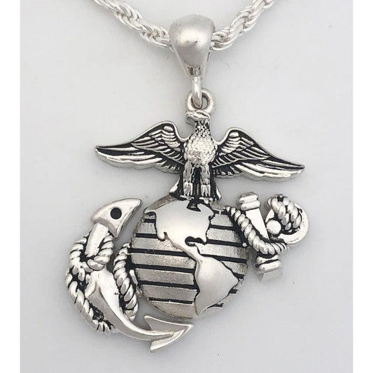 1 inch Marine Corps Eagle Globe and Anchor Sterling silver Pendant