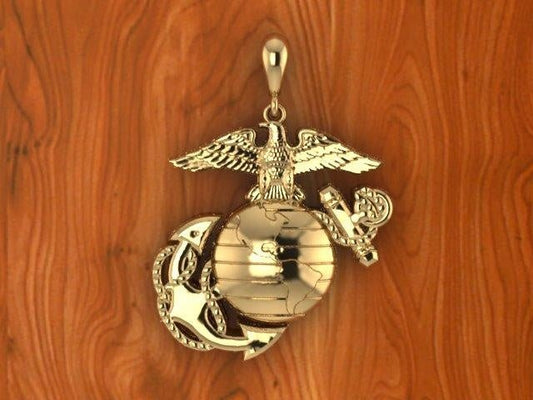 10K Yellow Gold Eagle Globe and Anchor 3/4 inch Pendant