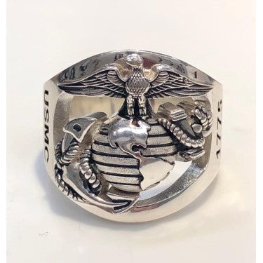 1775 Marine Corps Ring Open Back Design Sterling Silver