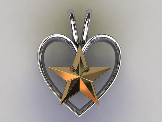 3/4" Solid 14K Gold Star with Sterling Silver Heart Pendant