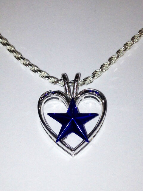 3/4" Tall Sterling Silver Heart with Blue Star