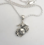 Beautiful High Definition 3-4 Eagle Globe and Anchor Necklace in Sterling Silver
