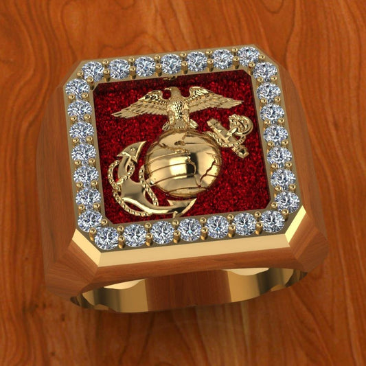 Beautiful Marine Corps Ring in 18K with Diamonds