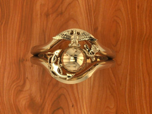 Beautiful Yellow Gold Marine Corps Ring Ladies Design 7