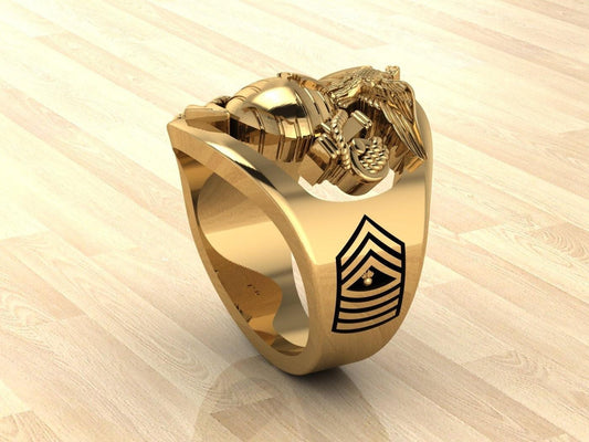 Custom Gold Marine Corps Ring with MGySgt Rank and Years of Service - MR100 High Definition 14K Gold