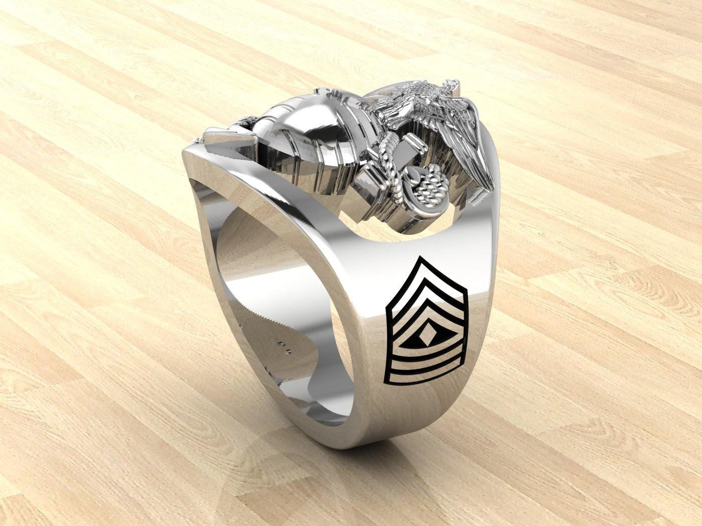 Custom Gold Marine Corps Ring with 1stSgt Rank and Years of