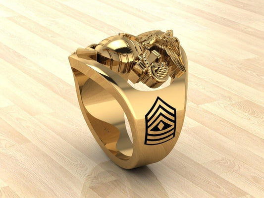 MR100 High Definition Solid Gold Marine Corps 1stSgt Ring