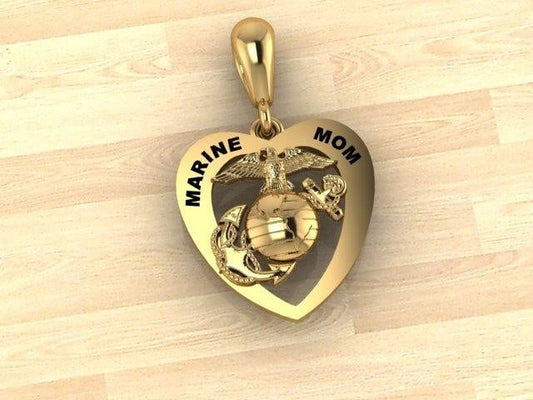 Gold Marine Mom Heart with Gold EGA