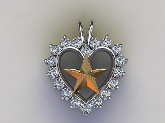 Gold Star Heart Pendant with 18 Diamonds