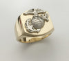 Large Two Tone 14K Yellow Gold Marine Corps Signet Ring with White Gold Eagle Globe and Anchor