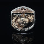 Beautiful two tone gold custom Marine Corps Ring with rank