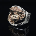 Beautiful two tone gold custom Marine Corps Ring with rank