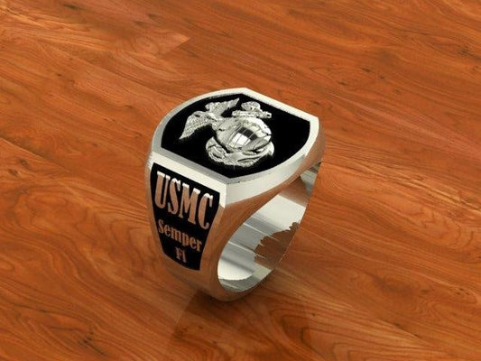 MR25 Sterling Marine Corps Ring w Black background