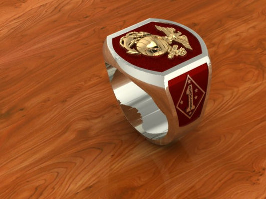 MR25 Two Tone Solid Gold Marine Corps Ring