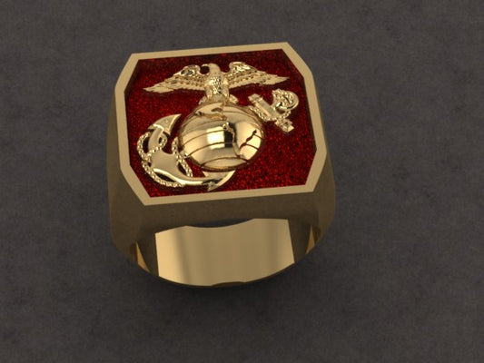 Marine Corps Gold Ring with red background